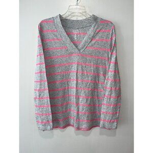 Gap Womens‎ Long Sleeve Striped V-Neck Top XL Gray & Pink